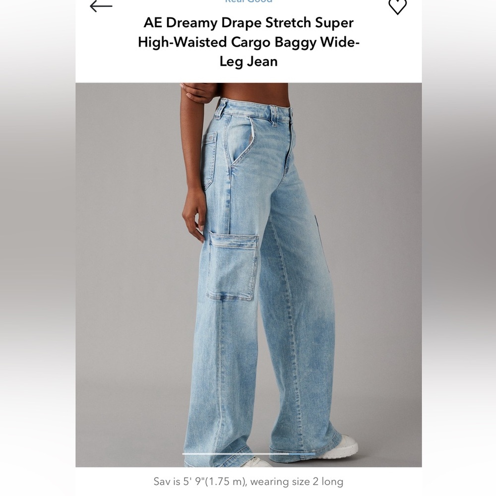 00S AE Dreamy Drape Stretch Super High-Waisted Cargo Baggy Wide-Leg Jean